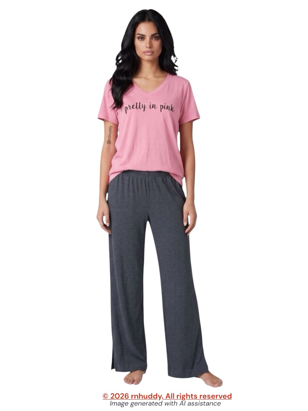 Soma S Pretty In Pink tee & split hem pockets pants PJ set